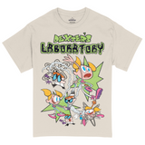 Natural Dexter’s Laboratory t-shirt featuring Dexter and Dee Dee in wild cartoon action with swirling lab experiments and retro-style title logo.