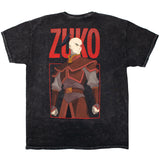 Back view of mineral black tee featuring a large distressed print of Zuko in his fire-nation regalia with graphic text reading "Zuko".