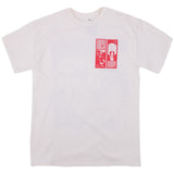Rick and Morty natural beige t-shirt. Front: Red box trapped graphic with series title and art of two main characters.