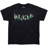 Front view of black mineral wash tee with distressed center chest design showing multiple action poses of Toph earth-bending.