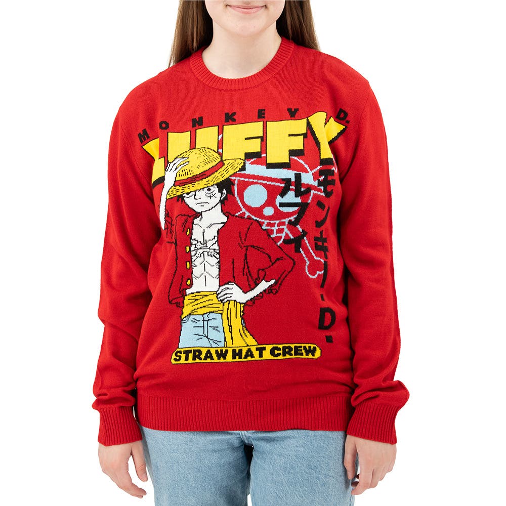 One Piece Monkey D. Luffy Straw Hat Crew With Kanji Holiday Sweater