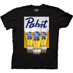T-Shirts Black Pabst Blue Ribbon Three Glasses With Reflection T-Shirt S Black Pabst Blue Ribbon Pop Culture