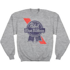 Hoodies and Sweatshirts Pabst Blue Ribbon Vintage Distressed Ribbon and Sash Logo Sweatshirt Pabst Blue Ribbon Pop Culture