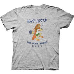 T-Shirts Heather Gray The Dude Abides Kanji Cartoon T-Shirt Heather Gray 2X Big Lebowski Movies