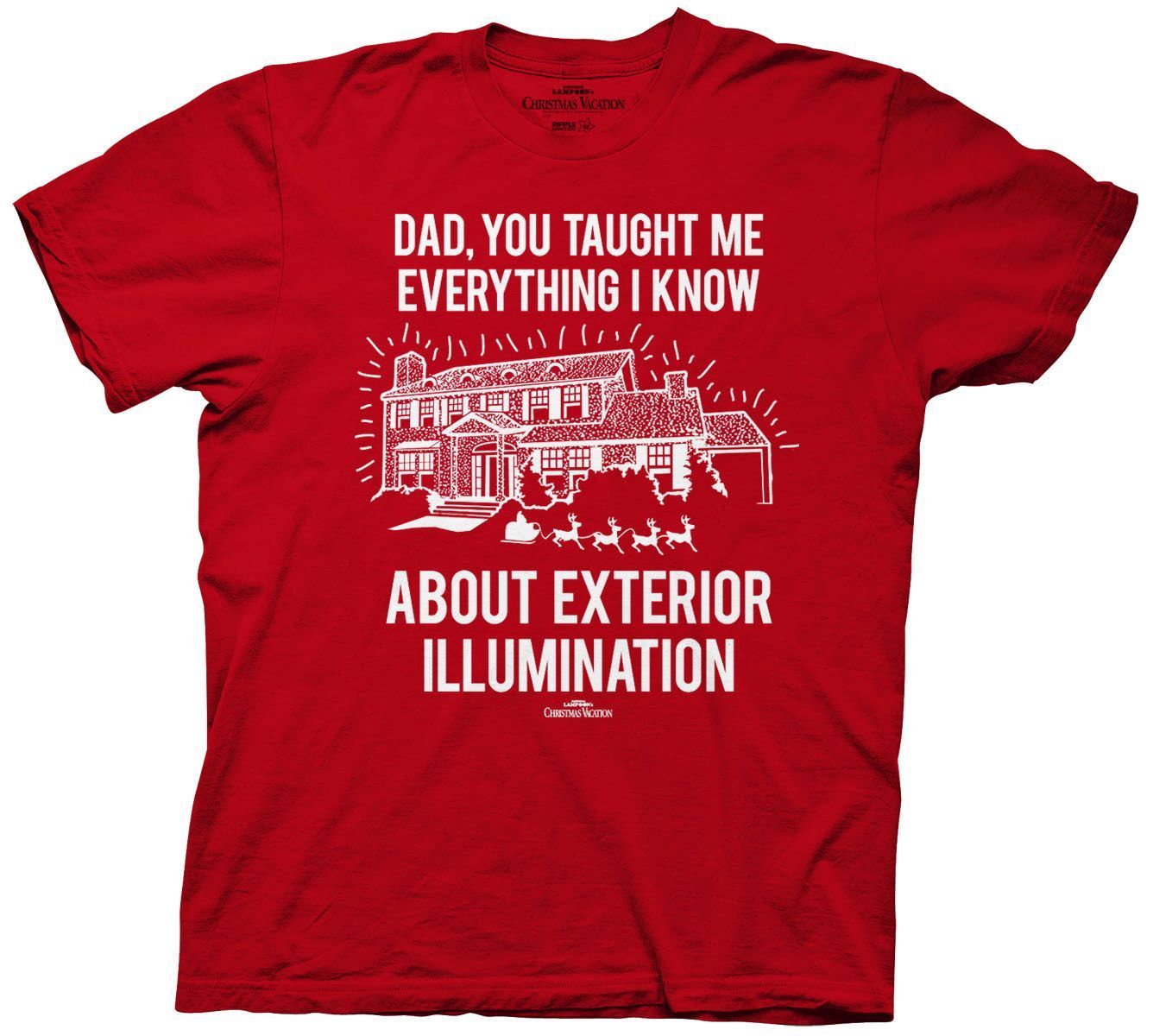 T-Shirts Red National Lampoon's Christmas Vacation Adult Unisex Exterior Illumination Crew T-Shirt SM Red National Lampoon's Christmas Vacation Movies