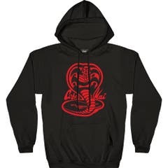 Hoodies and Sweatshirts Black Cobra Kai Red Cobra Kai Logo Pull Over Fleece Hoodie Black SM Cobra Kai TV