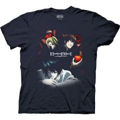 Death Note Group With Red Death Behind Them Adult Crew Neck T-Shirt
