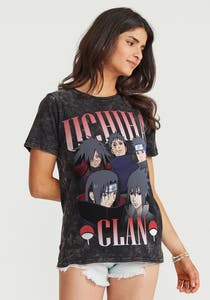 T-Shirts Naruto Shippuden Uchiha Clan Womens Boyfriend Mineral Wash Tee Naruto Shippuden Anime