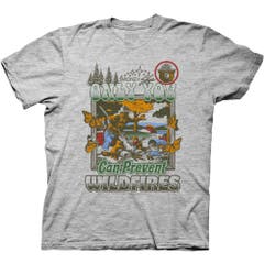 T-Shirts Heather Gray Smokey Bear Only You Can Prevent Wildfires Frame Art T-Shirt S Heather Gray Smokey Bear Pop Culture