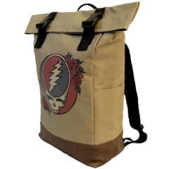 Bags and Backpacks Brown Steal Your Face Logo 17 Inch Roll Top / Laptop Canvas Backpack - One Size Grateful Dead Music