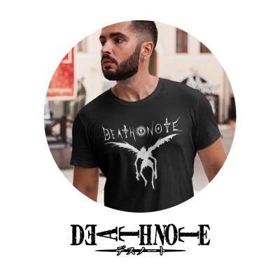 Man wearing black Death Note tee with Death Note logo