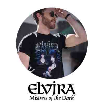 Man wearing black Elvira t-shirt
