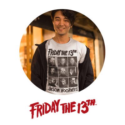 Man wearing Friday the 13th t-shirt