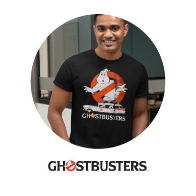 Man wearing Ghostbusters t-shirt with No Ghost Logo